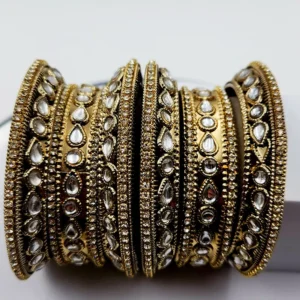 Alternative view of Antique Gold Kundan Broad Bangles