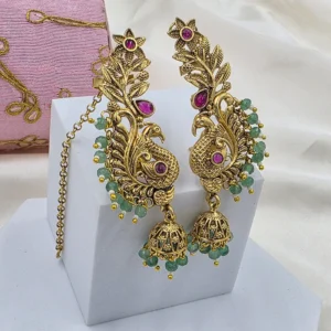 Alternative view of Gold Peacock Jhumka Earcuff Earrings