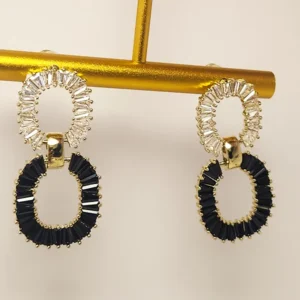 Alternative view of Baguette layered loop Earrings, Black