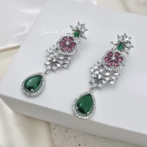 Emerald Bloom Floral Drop Earrings - Image 3