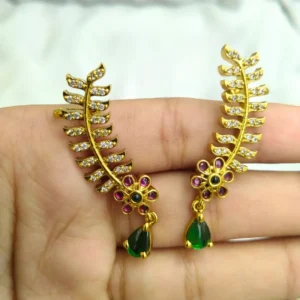 Emerald Bloom Leaf Drop Earrings - Image 3