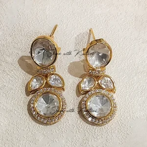 Classic Polki Crystal Drop Earrings - Image 3
