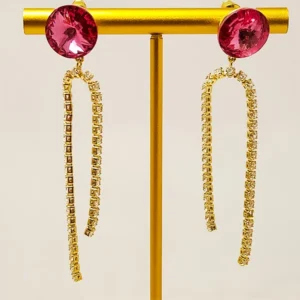 Alternative view of Crystal Tennis Earrings, Hot Pink