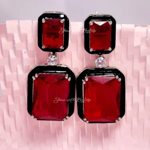 Julie Crystal Stone Statement Earrings, Red - Image 12