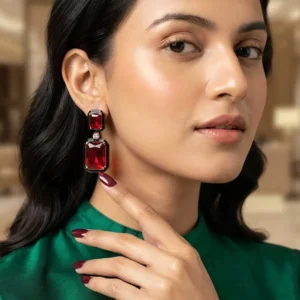Julie Crystal Stone Statement Earrings, Red