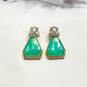 Alternative view of Large Kundan Stone Indian Statement Earrings