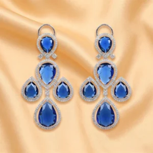 Kareena CZ Stone Fashion Earrings, Blue - Image 4