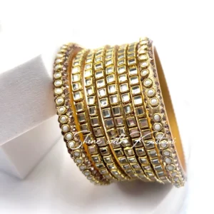 Golden Kundan Mirror Bangles Set, 2.6 - Image 3