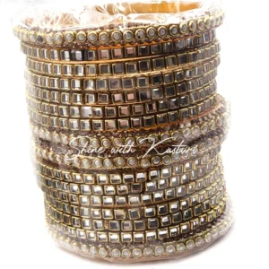 Golden Kundan Mirror Bangles Set, 2.6 - Image 4