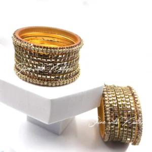 Golden Kundan Mirror Bangles Set, 2.6
