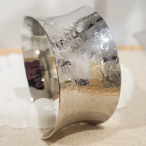 Alternative view of Bangle - Hammered broad bangle, silver