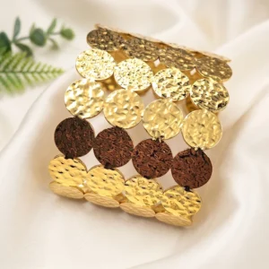 Hammered Disc Gold Cuff