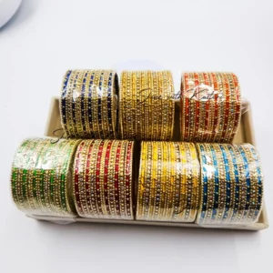 Indian Glitter Thread Bangles (Blue Shades), Size 2.6