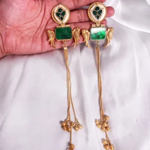 Alternative view of Long Kashmiri Stone Jhumka, Green