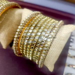 Golden Kundan Mirror Bangles Set, 2.6 - Image 5