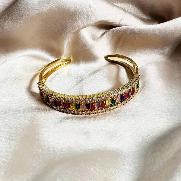 Multicolor CZ Bangle, Gold - Image 2