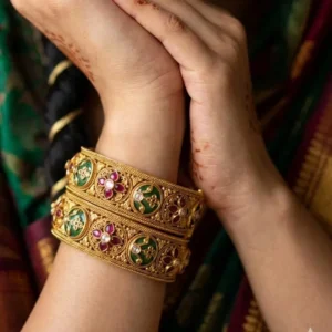 Rajwadi Meenakari Kundan Gold Bangles Set, 2.4
