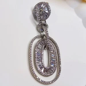Silver Oval Drop Baguette Earrings - Image 4