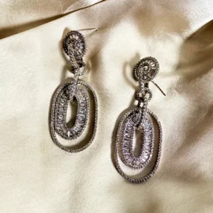 Silver Oval Drop Baguette Earrings - Image 3