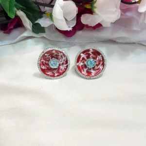 Pia Silver Plated Designer Studs, Red - Image 3