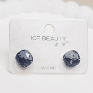 Grey Crystal Square Stud Earrings - Image 4