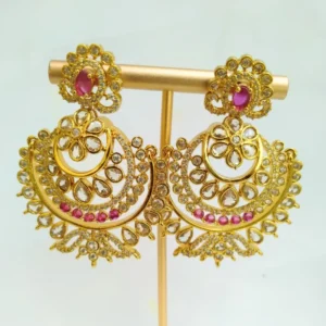 Long Kundan & Stone Chandbali, Pink - Image 3