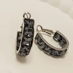 Alternative view of Premium Crystal Hoop Earrings, Grey
