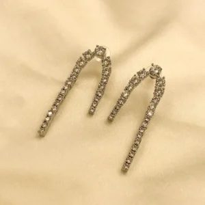 Stylish CZ Drop Earrings, Silver Plated