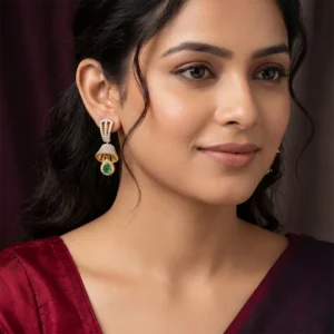 Glow CZ Jhumka Earrings, Green