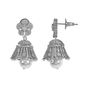 Luxury Crystal Floral Jhumka Earrings with Pearl Drop - Image 4
