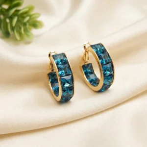 Premium Crystal Hoop Earrings, Blue