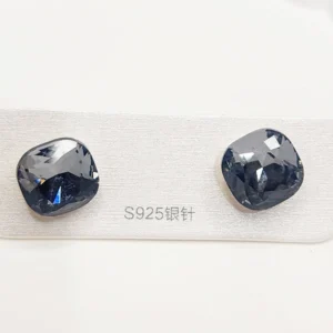 Grey Crystal Square Stud Earrings - Image 3