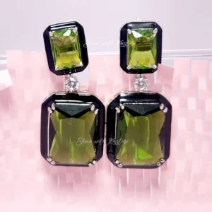 Julie Crystal Stone Statement Earrings, Red - Image 9