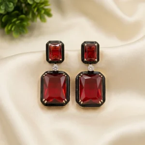 Julie Crystal Stone Statement Earrings, Red - Image 4