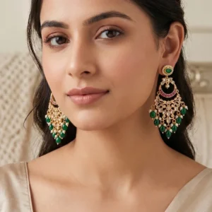Alternative view of Emerald Stone Drop Chandbali Earrings
