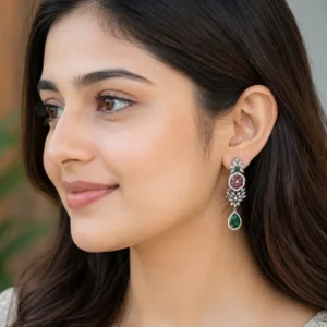 Emerald Bloom Floral Drop Earrings - Image 4