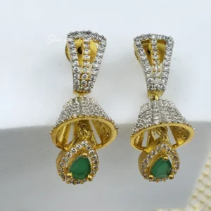 Glow CZ Jhumka Earrings, Green - Image 3
