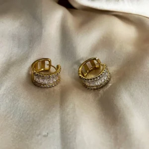 Alternative view of Gold Classic Baguette Hoop Earrings