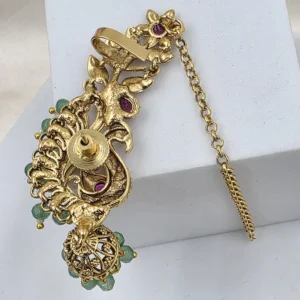 Gold Peacock Jhumka Earcuff Earrings - Image 3