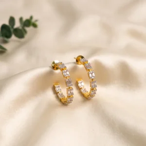 Golden Cubic Zirconia Hoop Earrings