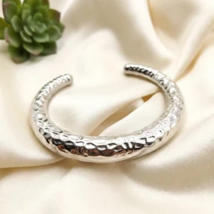 Hammered Silver Open Cuff Bangle