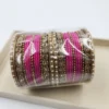 Handmade Pearl & Metal Bangles, Hot Pink