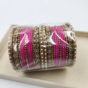 Handmade Pearl & Metal Bangles, Hot Pink