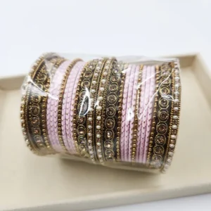 Handmade Pearl & Metal Bangles, Pink