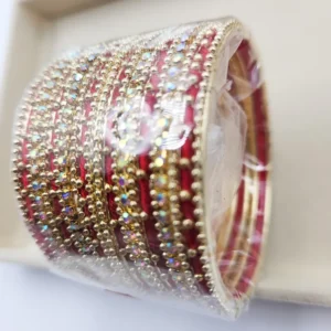 Alternative view of Indian Glitter Thread Bangles, Red Size 2.6