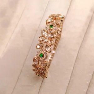Alternative view of Emerald Kundan Floral Openable Cuff Bangle