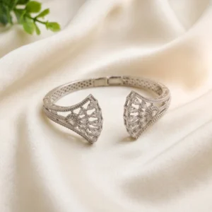 Luxury CZ Openable Cuff Bangle, Silver