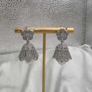 Luxury Crystal Floral Jhumka Earrings with Pearl Drop - Image 3