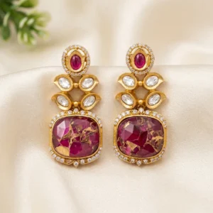 Ash Marble Stone Kundan Earrings