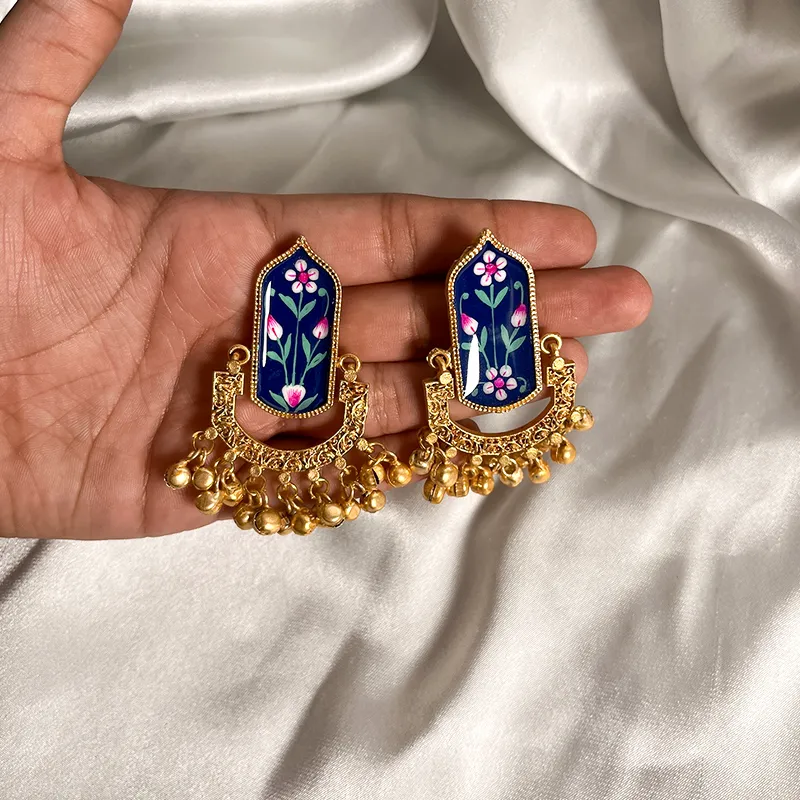 Meenakari Long Earrings, Blue - Image 3